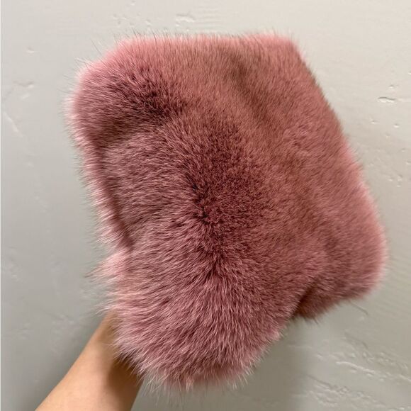 Dusty Rose Premium Real Fox Fur Wristlet/Phone Pouch/Crossbody & Fur Ball Charm - Picture 7 of 14